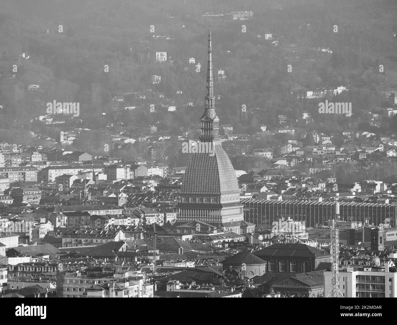 Vista aérea de Turín en blanco y negro Foto de stock