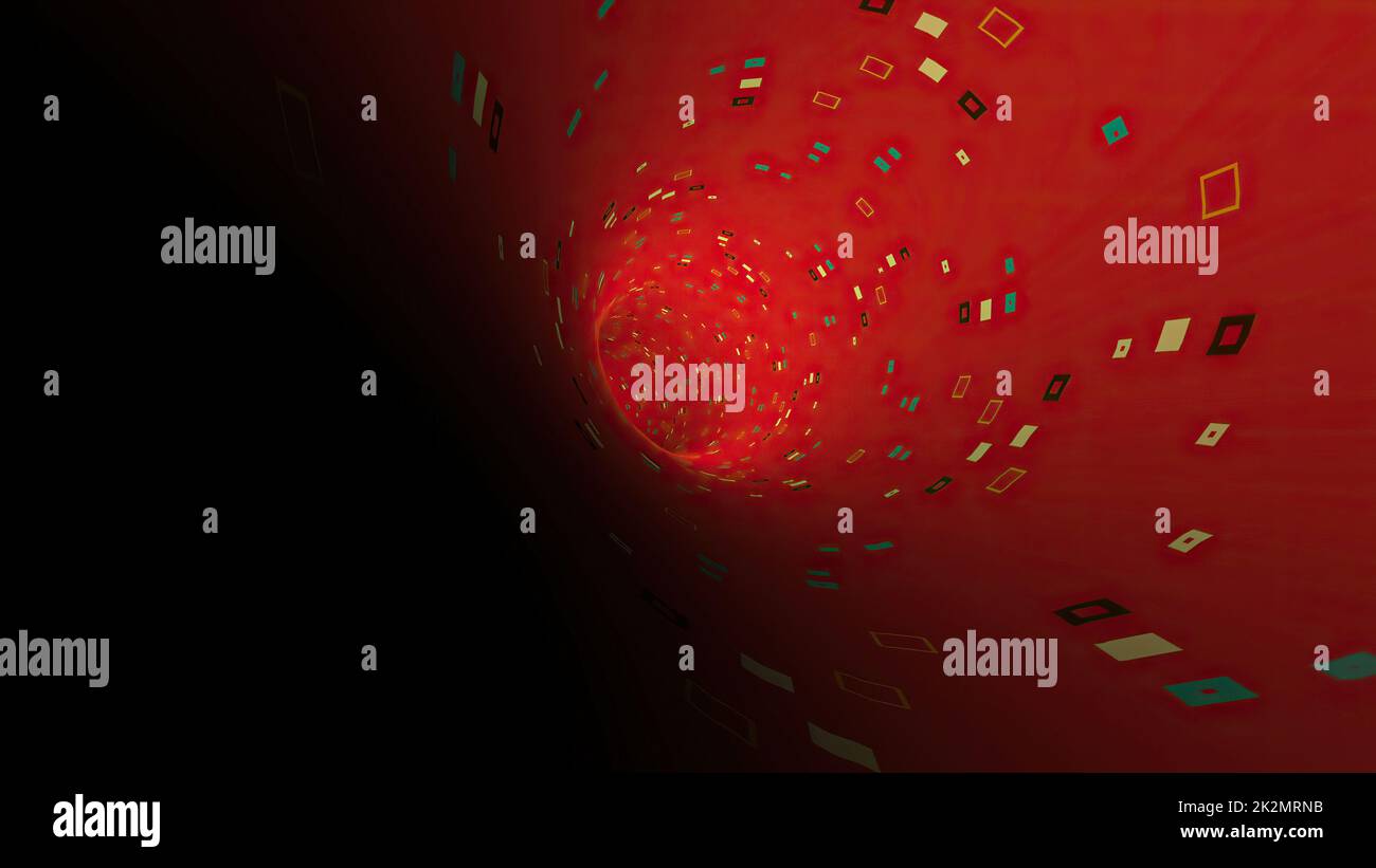 Viaje a través DE UNA ilustración del túnel de partículas rojas 3D Foto de stock
