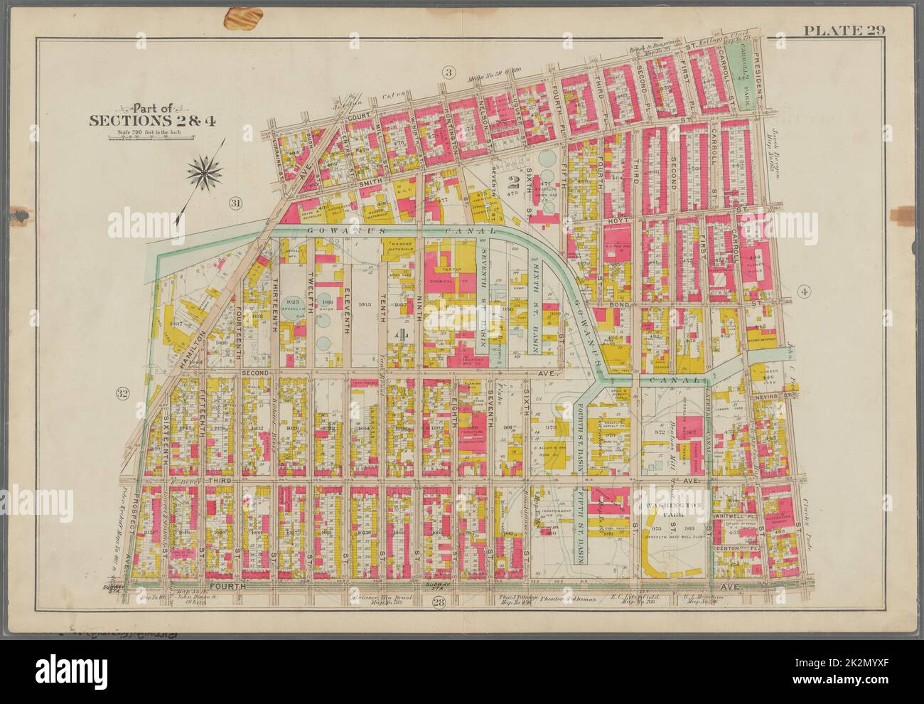 Bromley, George Washington. Cartografía, Mapas, Atlas, levantamientos de tierras. 1908. División de mapas Lionel Pincus y Princesa Firyal. Brooklyn (Nueva York, Nueva York) Mapas Placa 29: Limitada por la calle Court, la calle Presudent, la cuarta avenida, la avenida Prospect y la placa 29 de la calle Lorraine Foto de stock