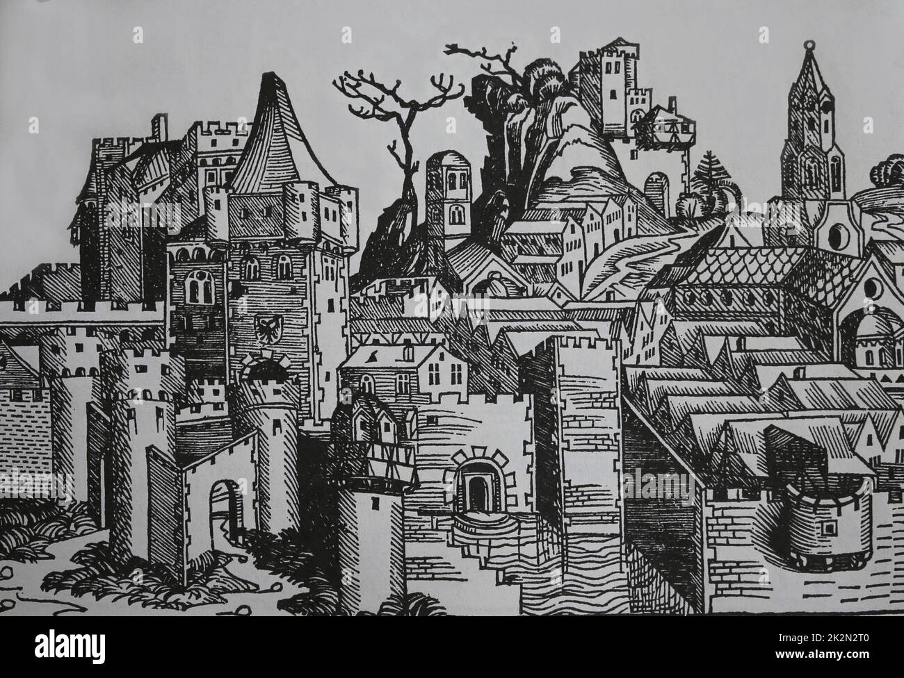 Ginebra. Grabado. La Crónica de Nuremberg. siglo 15th. Foto de stock