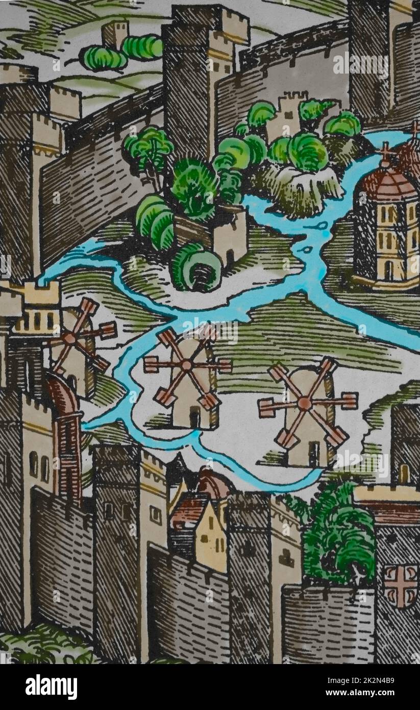 Constantinopla. Crónica de Núremberg, 1494. Detalle. Foto de stock