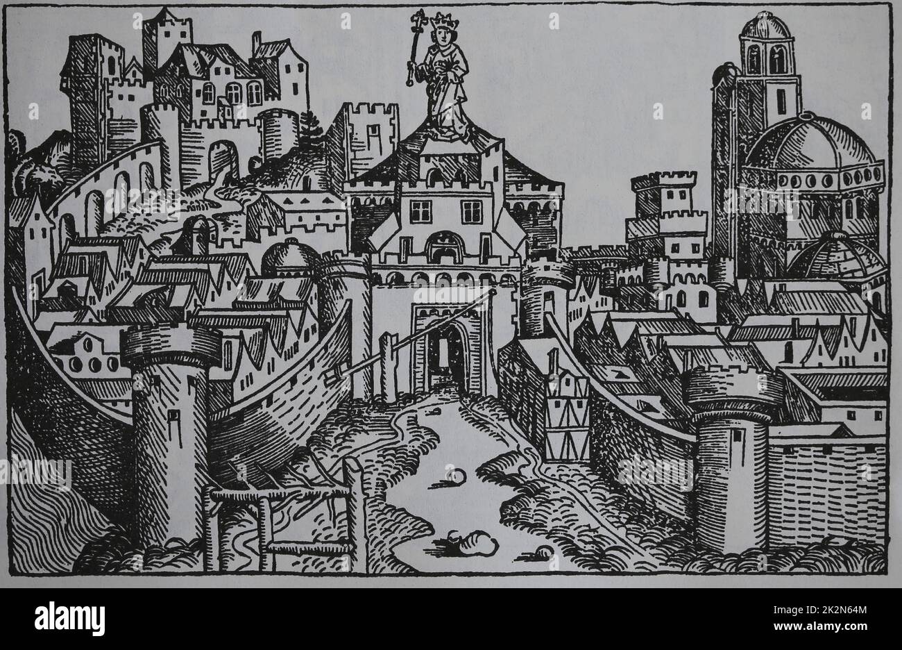 Grecia. Antiguo Corinto. Grabado. La Crónica de Nuremberg. siglo 15th. Foto de stock