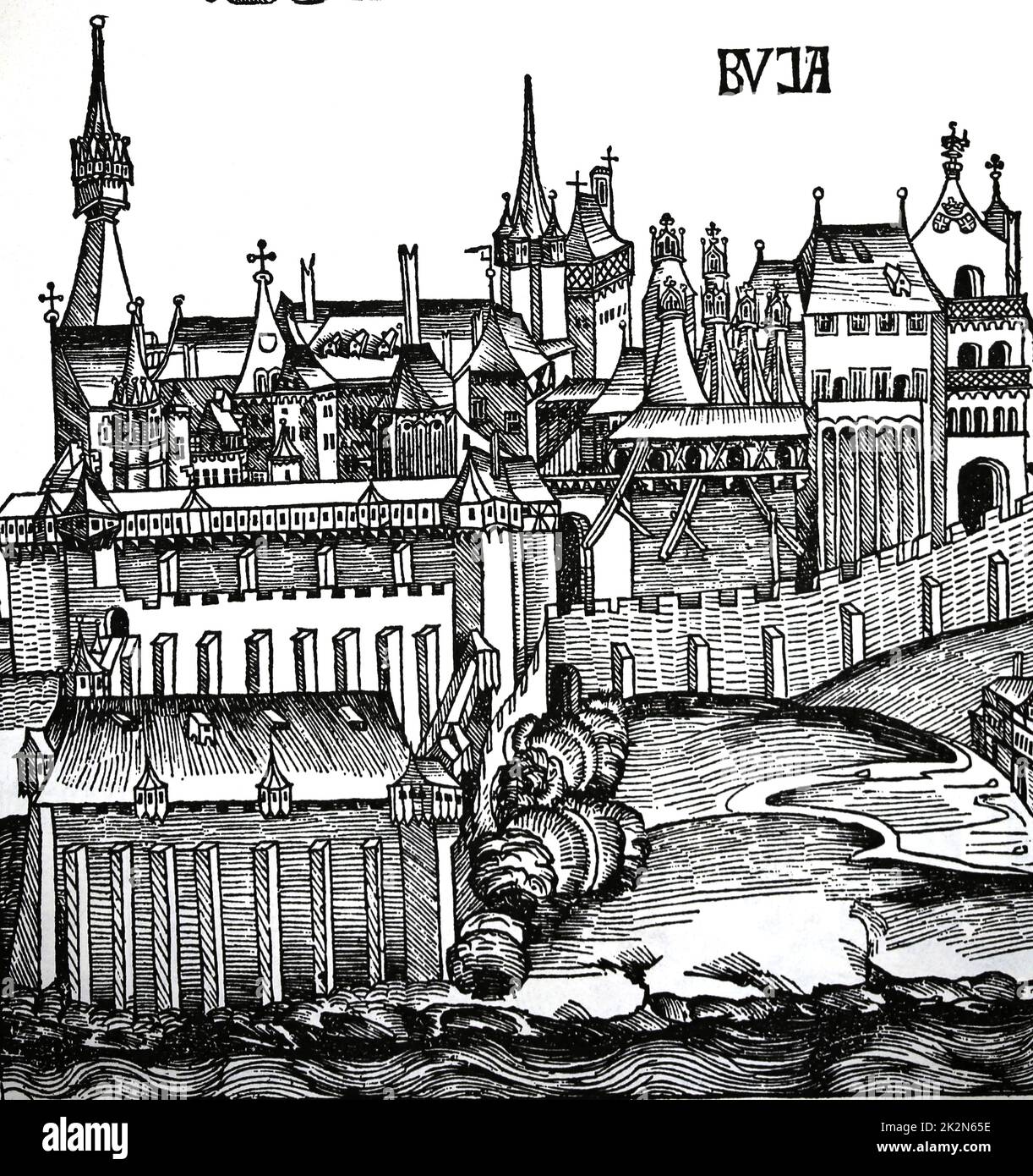 Budapest. Crónica de Núremberg, 1494. Foto de stock
