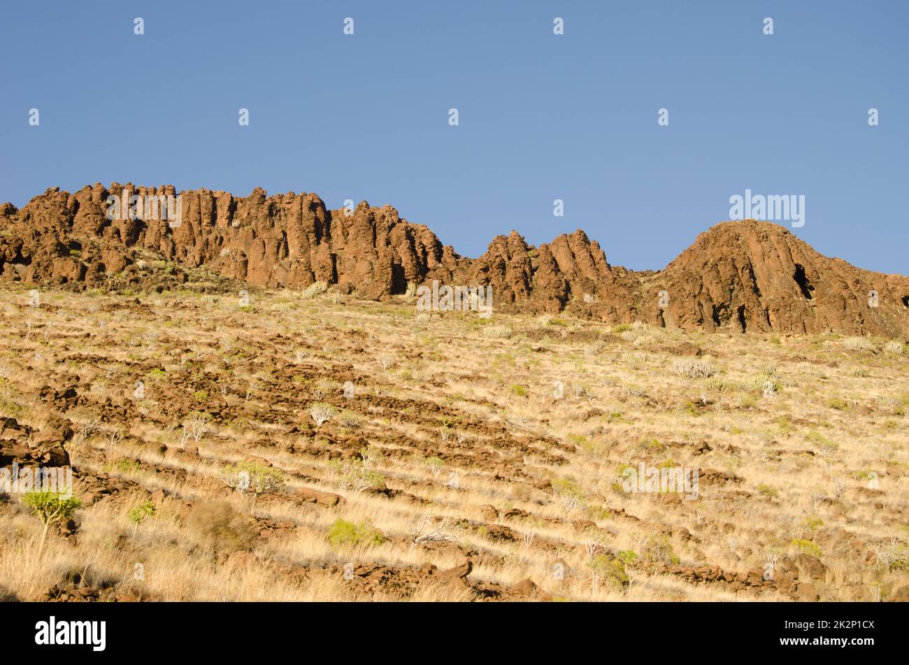Acantilado rocoso en una ladera. Foto de stock