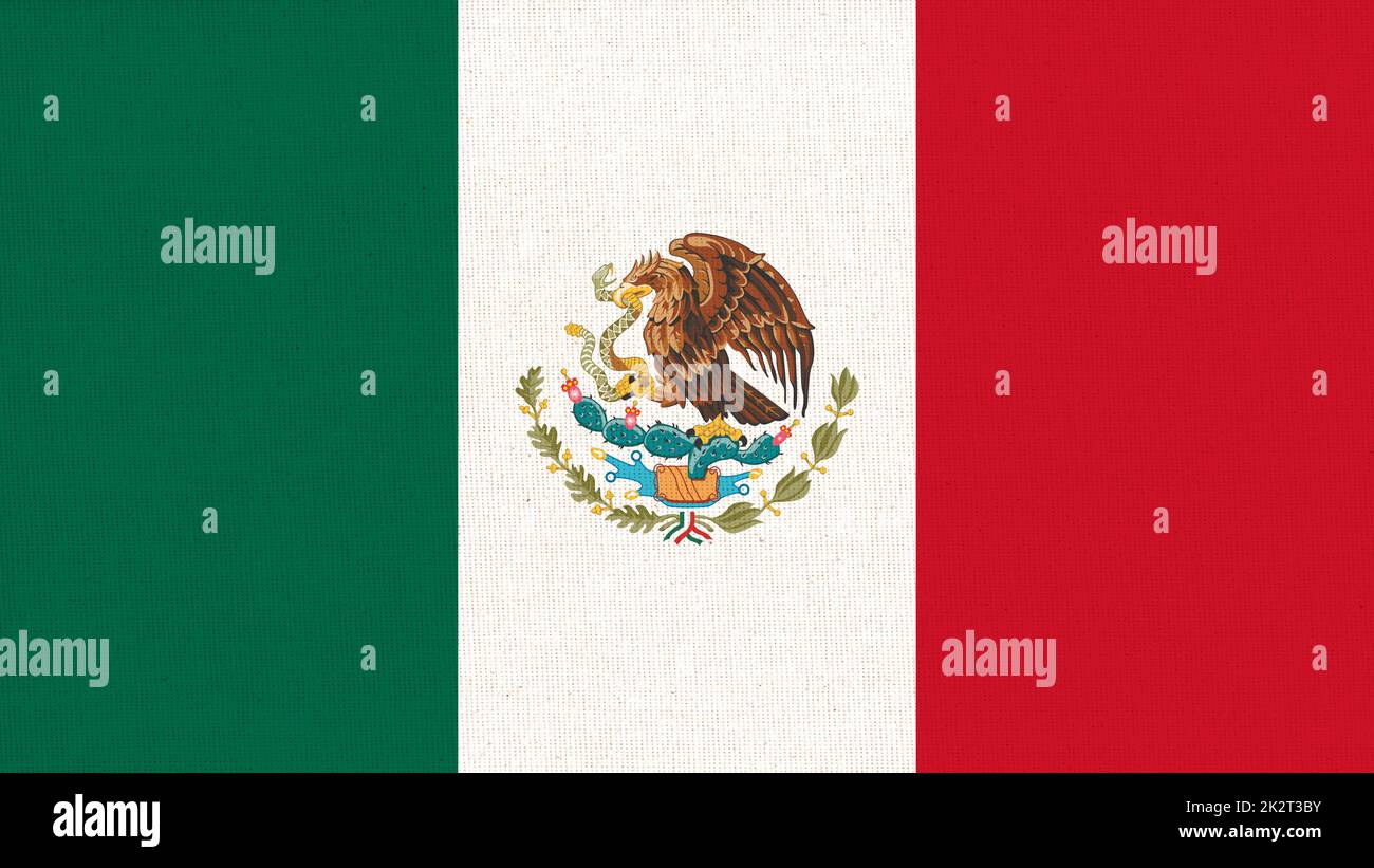 Bandera de México. Bandera mexicana en superficie de tela. Textura de