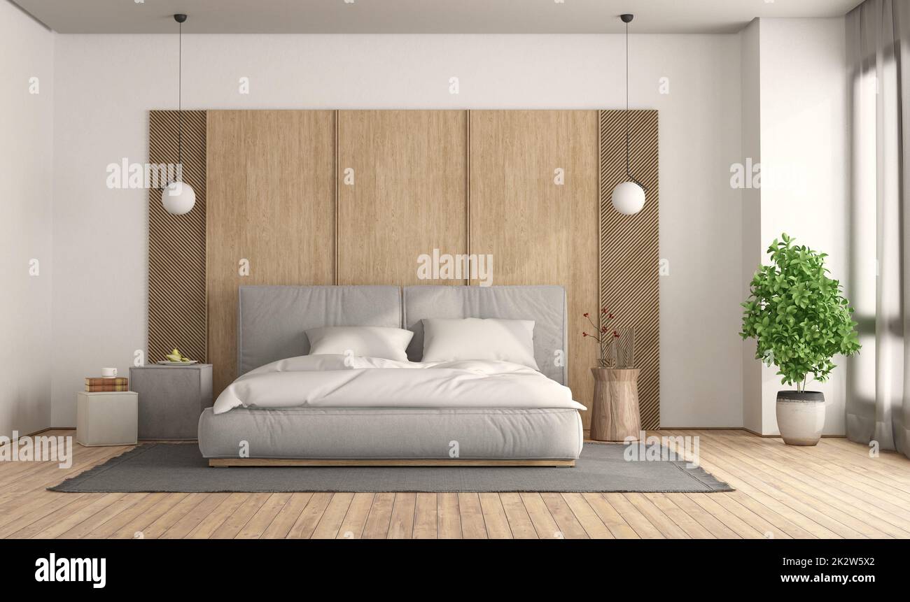 Dormitorio principal con panel de madera 