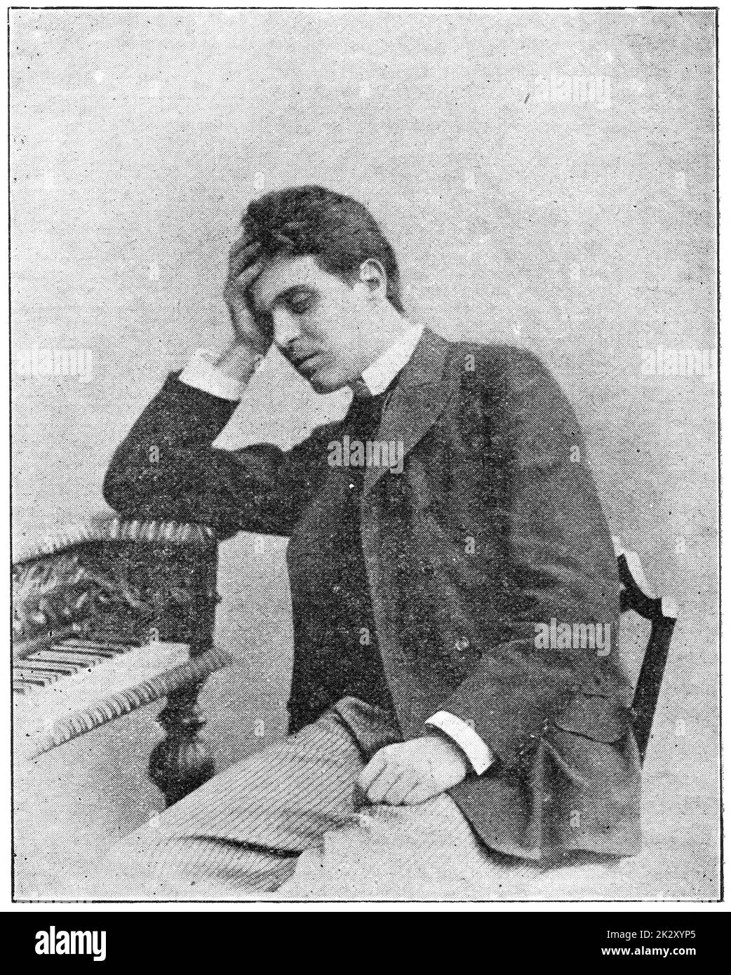 Retrato de Pietro Mascagni - un compositor italiano conocido principalmente por sus óperas. Ilustración del siglo 19. Fondo blanco. Foto de stock