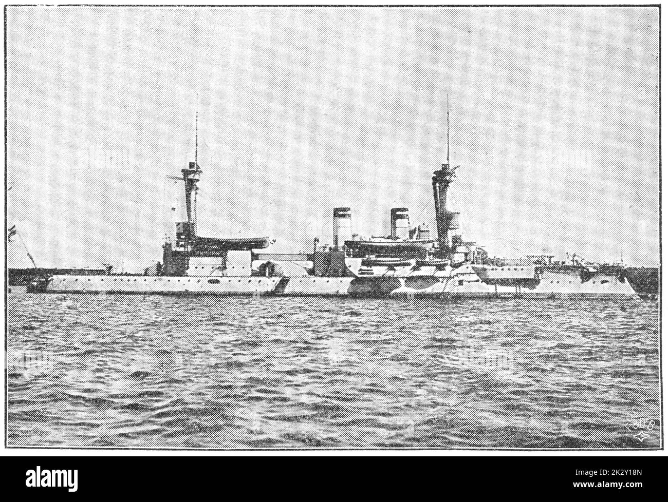SMS Brandeburgo (1891) - el buque principal de los acorazados pre-temnought de la clase Brandeburgo, construido para la marina alemana Kaiserliche (Armada Imperial). Ilustración del siglo 19. Alemania. Fondo blanco. Foto de stock