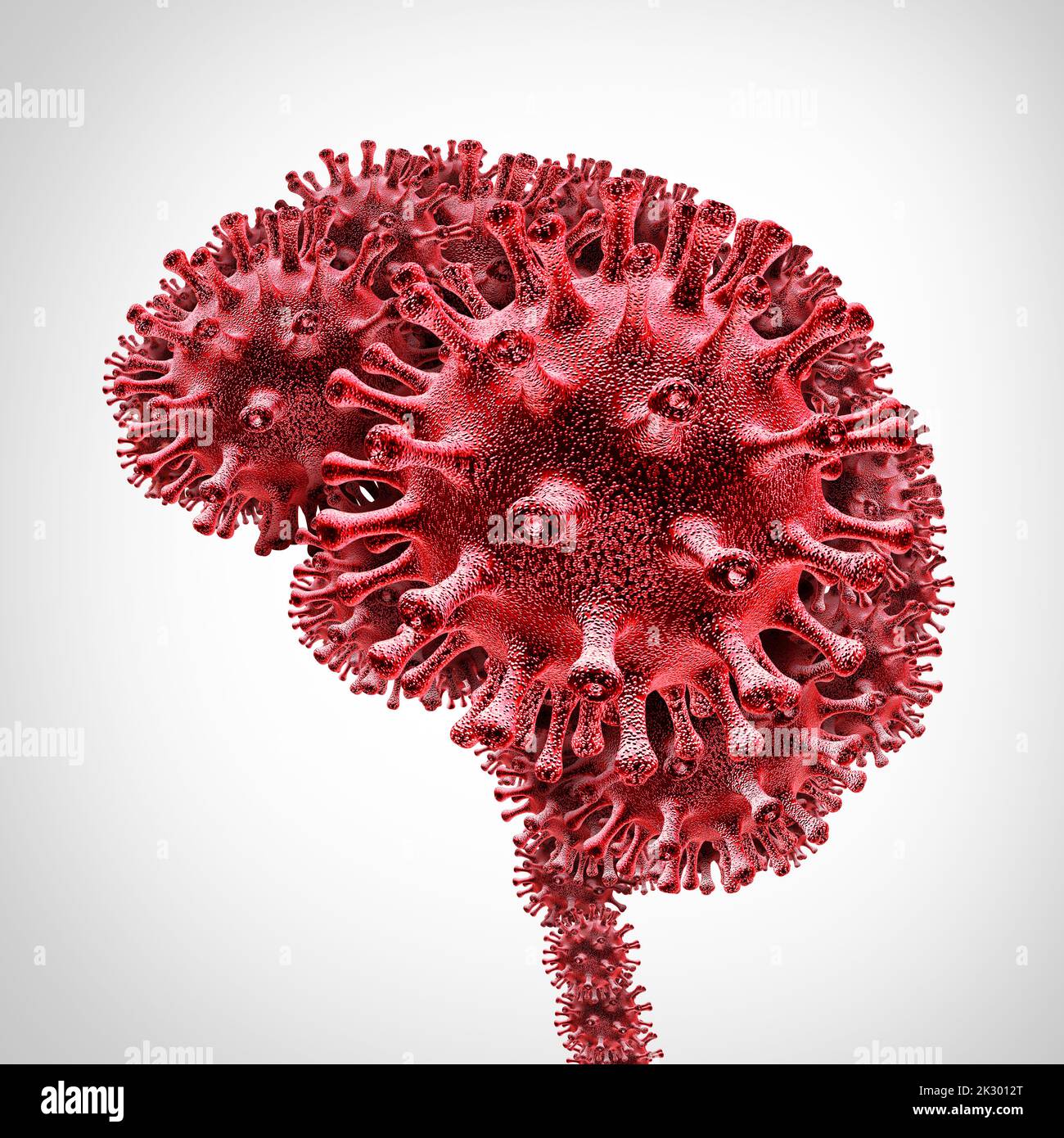 Covid cerebro y largo plazo síndrome de coronavirus y coronavirus síntomas pandémicos que persisten como un concepto de lesión médica neurología como un virus. Foto de stock