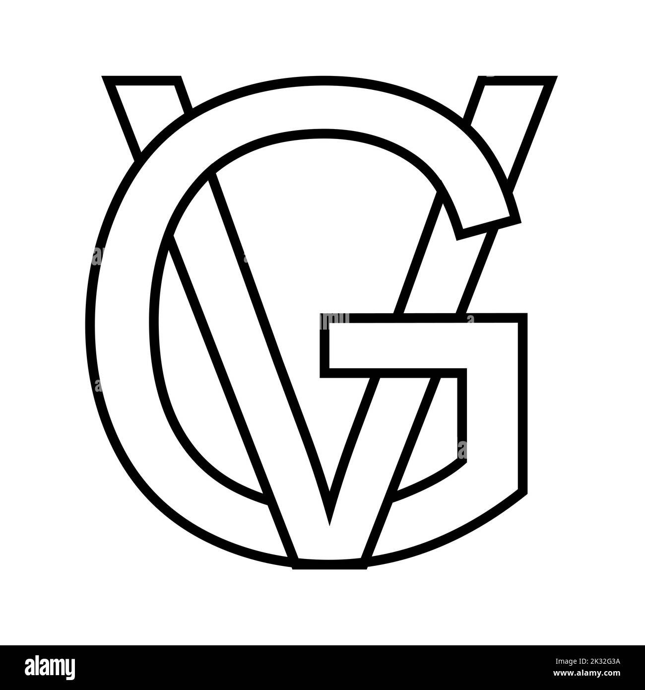 Signo de logotipo gv vg icono, nft entrelazado letras, g v Ilustración del Vector