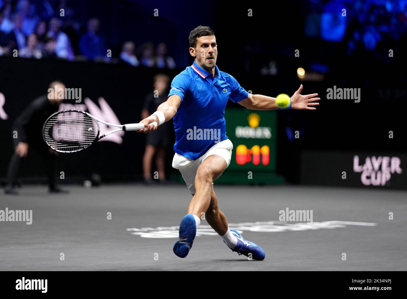 Novak Djokovic durante su partido contra Frances Tiafoe en el segundo día de la Copa Laver en el O2 Arena, Londres. Fecha de la foto: Sábado 24 de septiembre de 2022. Foto de stock