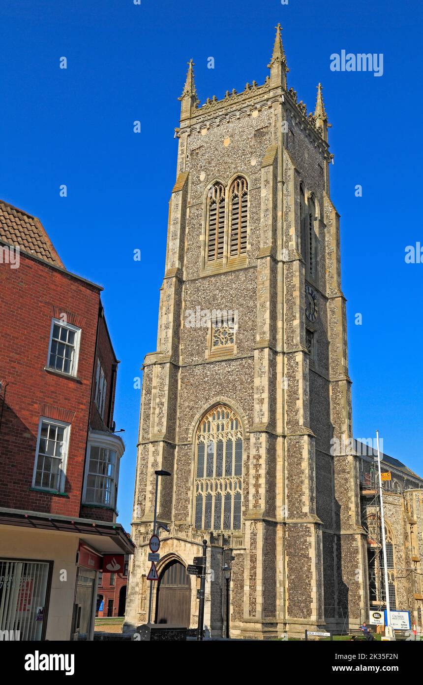 Torre de la iglesia de Cromer, arquitectura medieval, iglesias, Norfolk, Inglaterra, REINO UNIDO Foto de stock