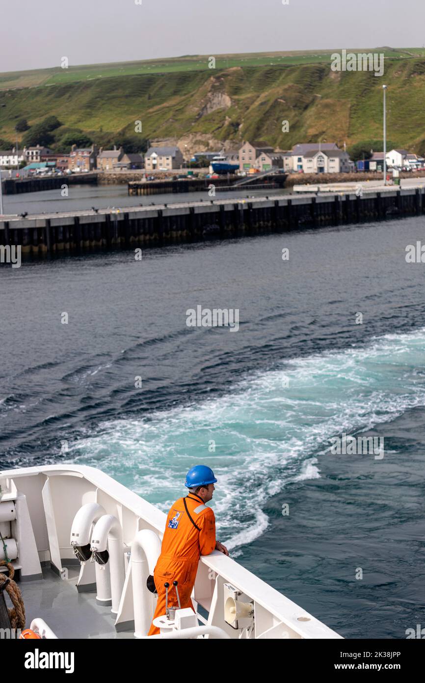 Cubierta de marinero capaz en NorthLink Ferries Scrabster, Thurso Bay, Caithness, Escocia, Reino Unido Foto de stock