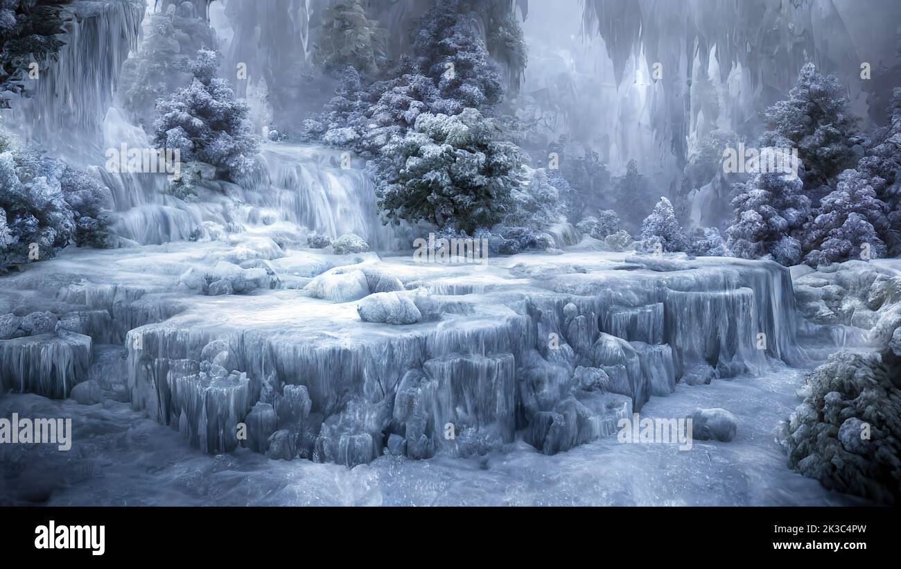 3d renderización de la tierra de fantasía completamente cubierta de hielo Foto de stock