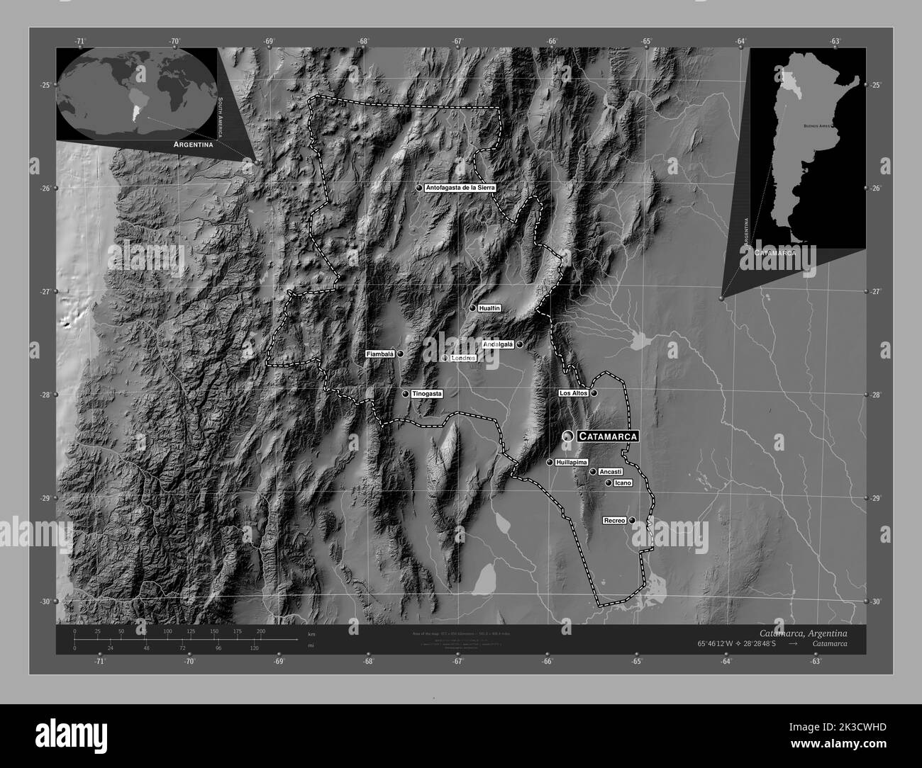 Catamarca Provincia Argentina Mapa De Elevación En Dos Niveles Con Lagos Y Ríos Lugares Y 8397