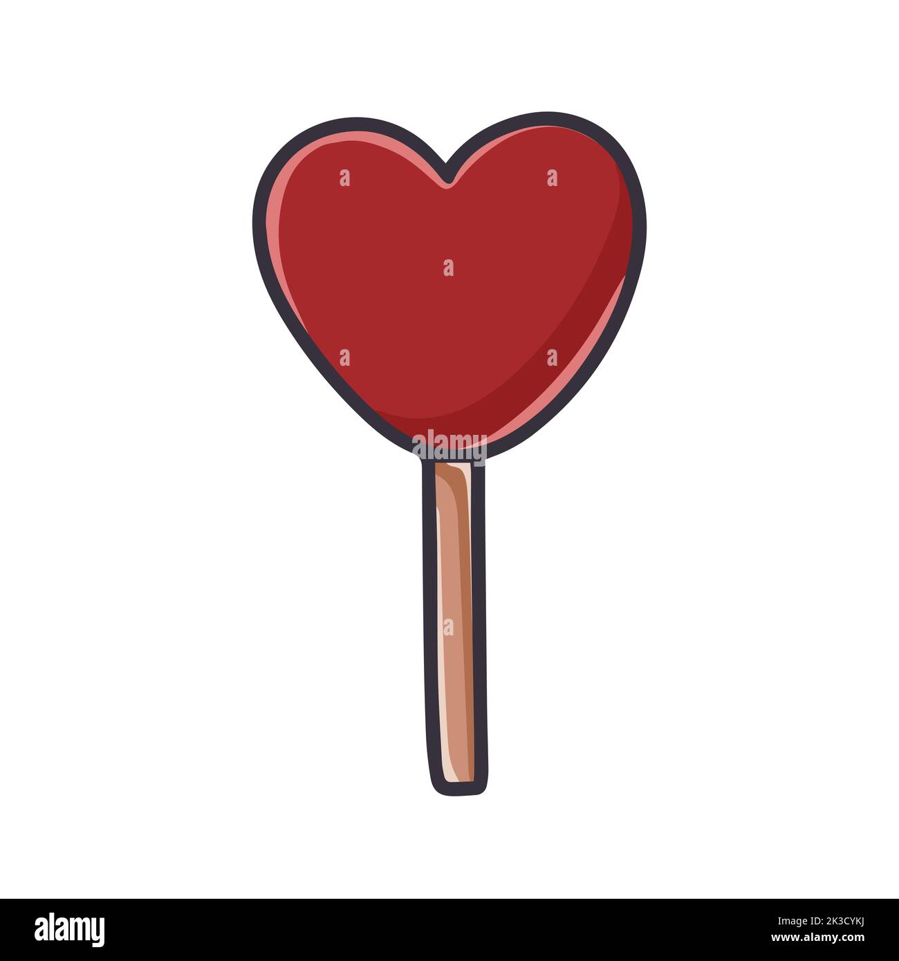 Corazón lollipop caricatura clipart. Delicioso dulce dulce declaración de amor ilustración de vector aislado. Caramelo rojo del corazón Ilustración del Vector