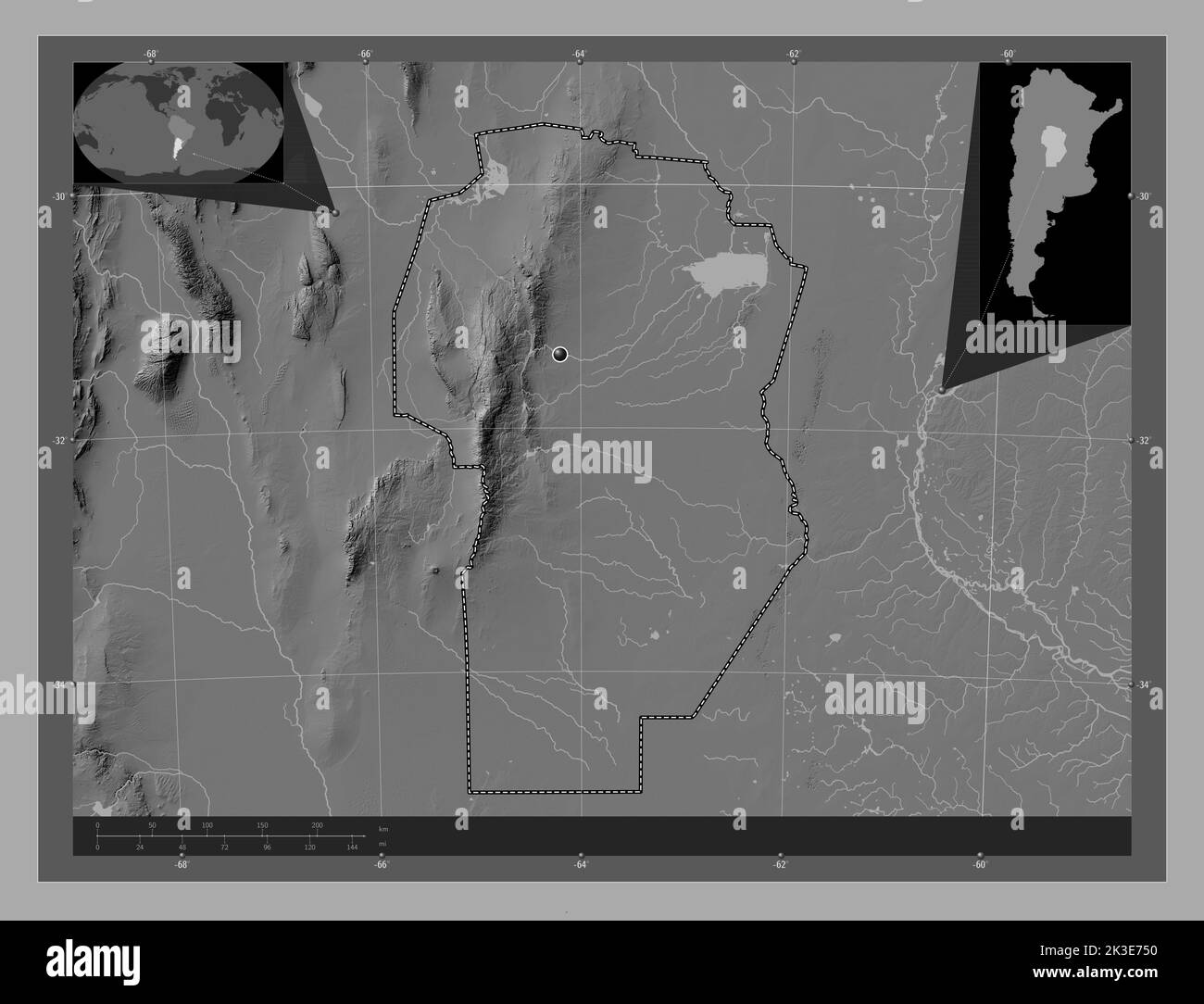 Córdoba, provincia argentina. Mapa de elevación en dos niveles con