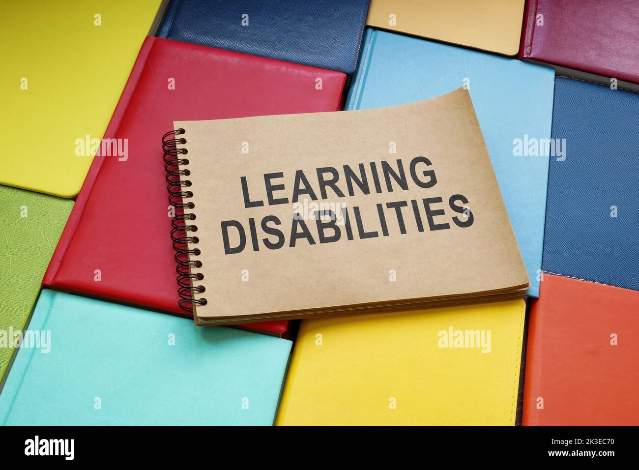 Discapacidades de aprendizaje firme en el bloc de notas y los libros. Foto de stock