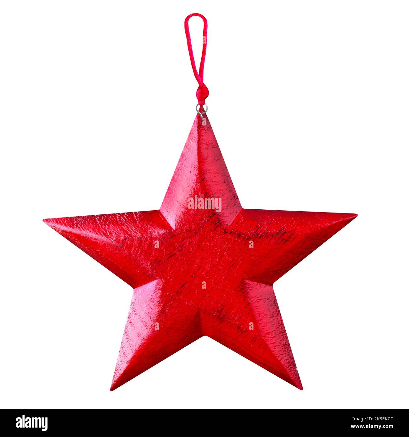 Estrella de Navidad de madera roja aislada sobre fondo blanco Foto de stock