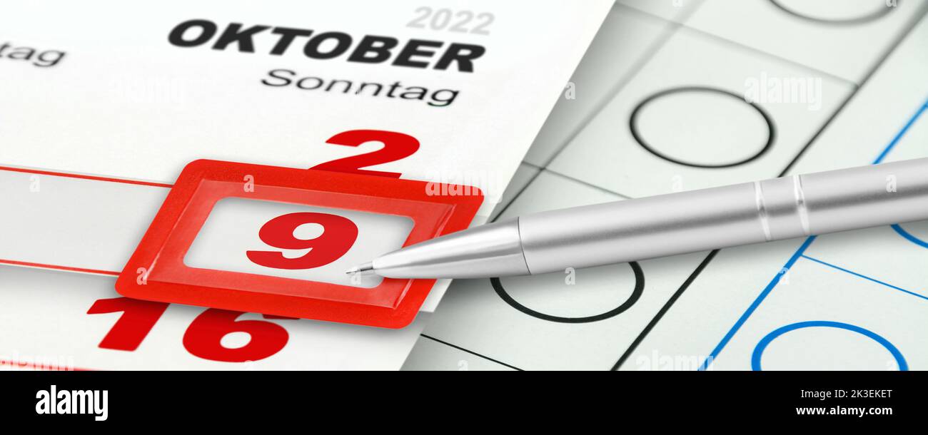 Calendario alemán 2022 Domingo 9 de octubre Elecciones Baja Sajonia Foto de stock