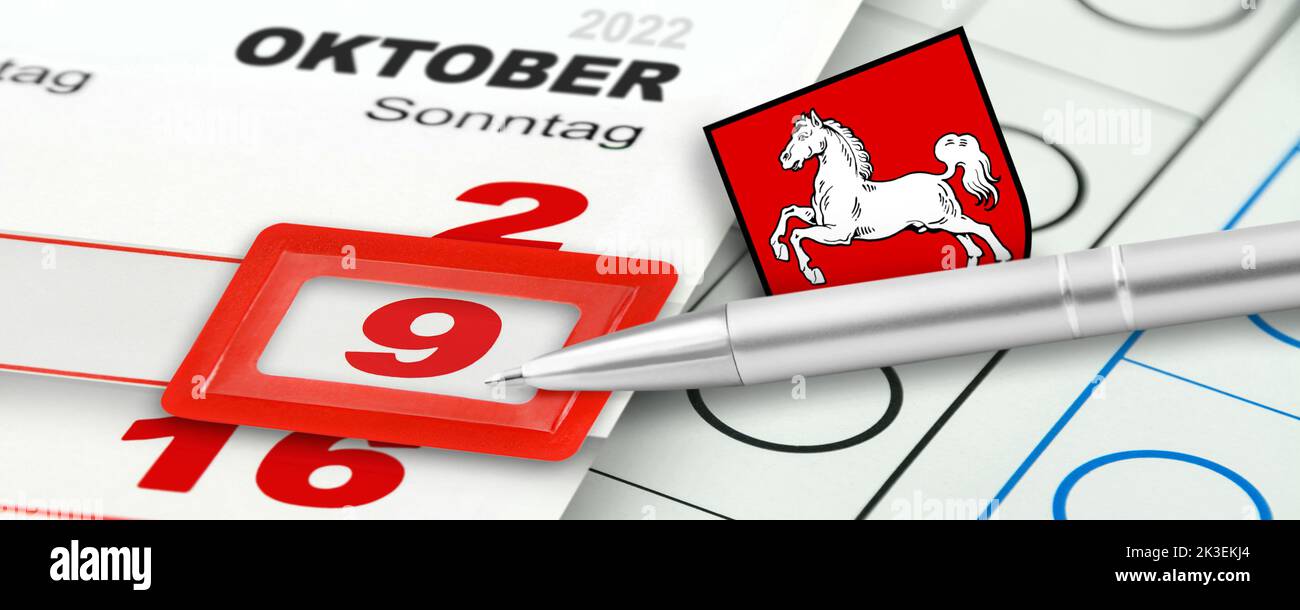 Calendario alemán 2022 Domingo 9 de octubre Elecciones Baja Sajonia Foto de stock