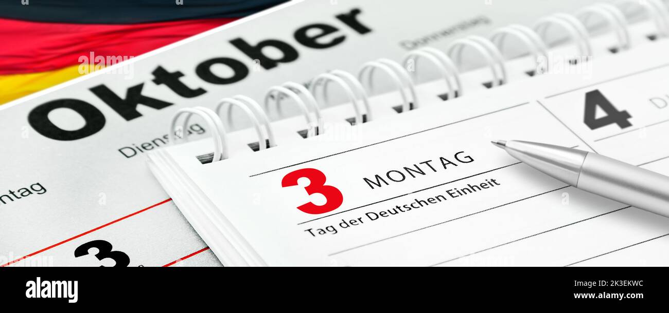 TAG der Deutschen Einheit mit Kalender 3. Oktober 2022 y Flagge Foto de stock