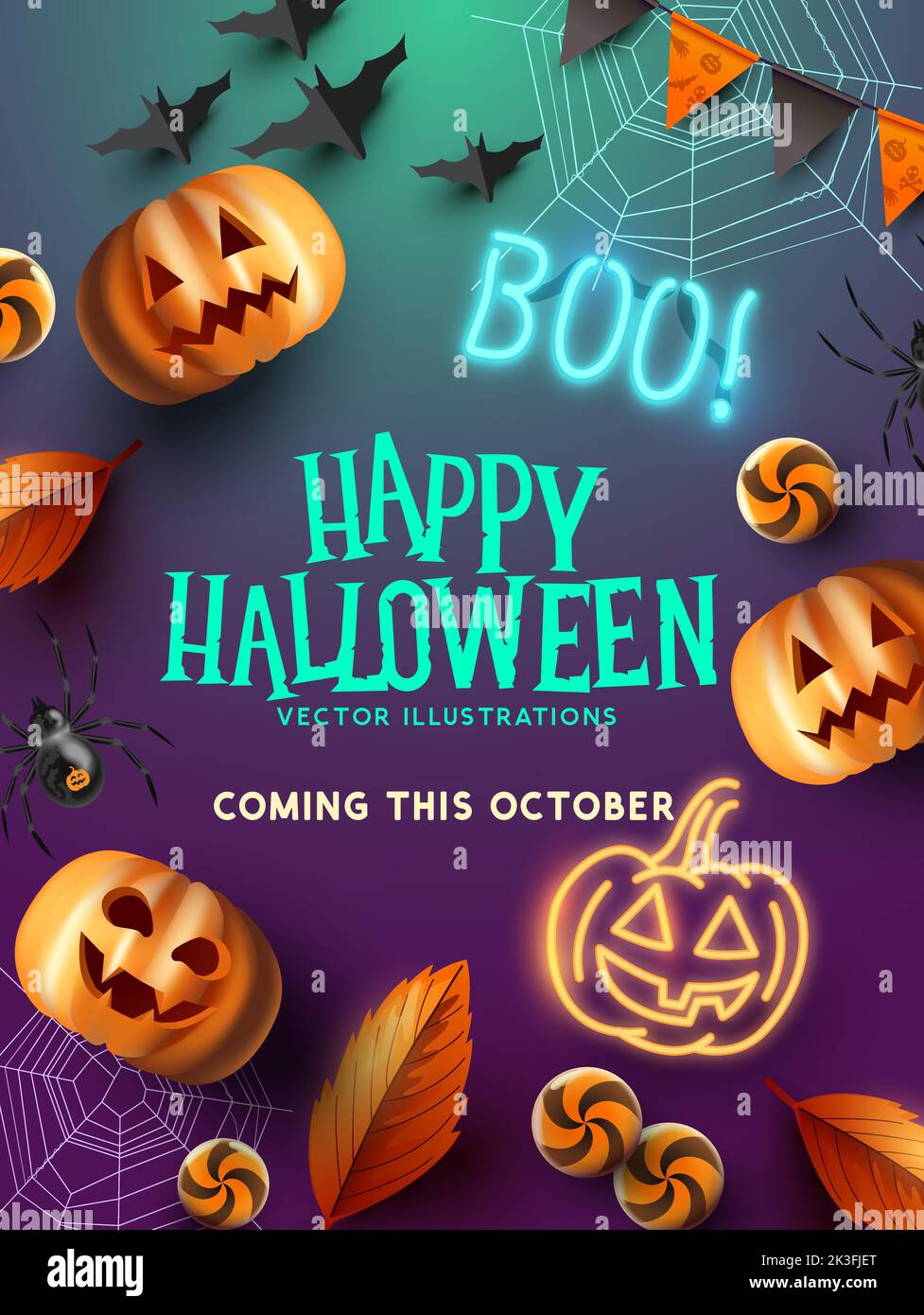 Escalofriante y divertido diseño de fondo para eventos de Halloween con calabazas y murciélagos. Ilustración vectorial Ilustración del Vector