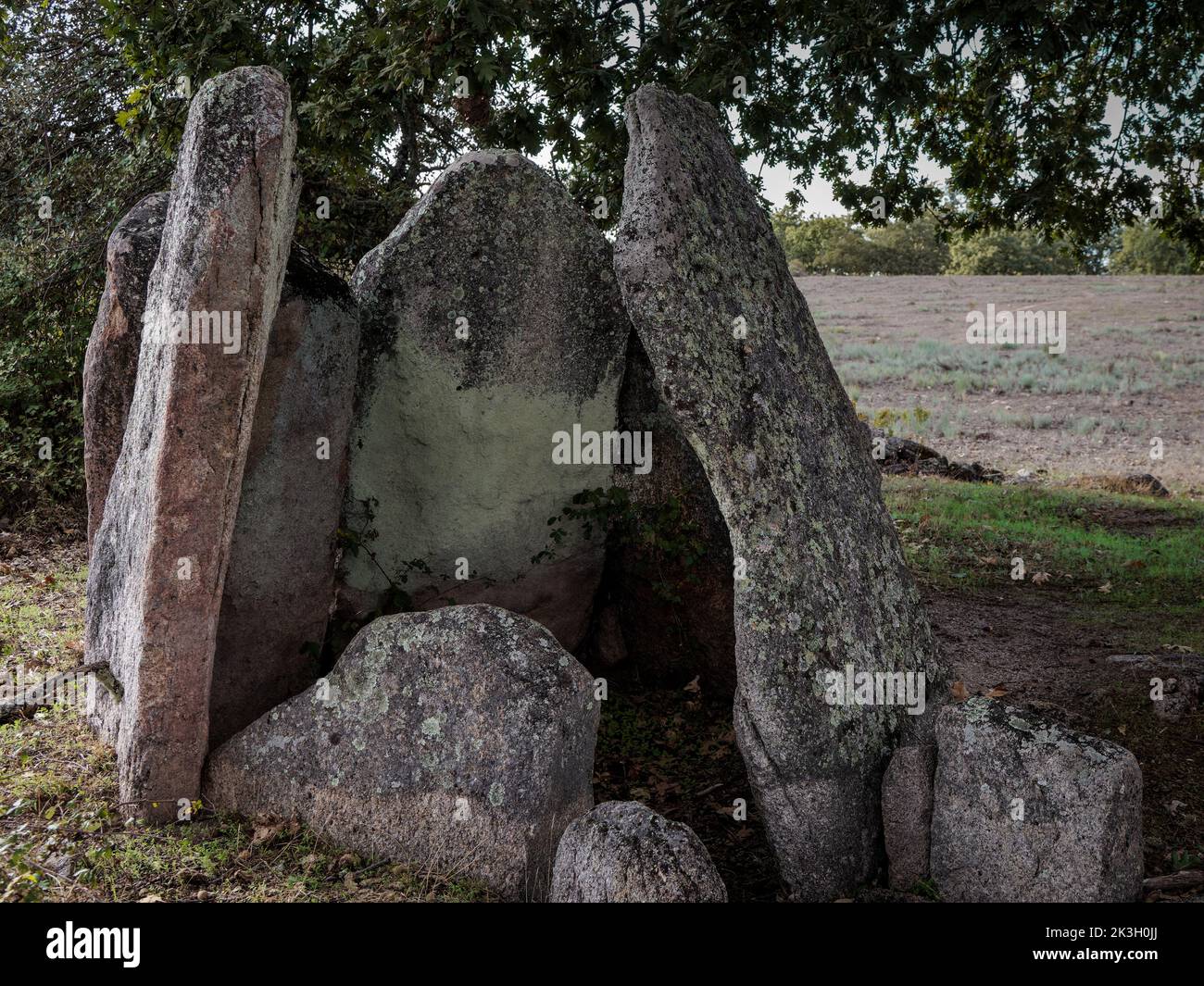 antiguo dolmen prehistórico. Anta dos Currais do Galhordas cerca de Castelo de Vide. Portugal. Foto de stock