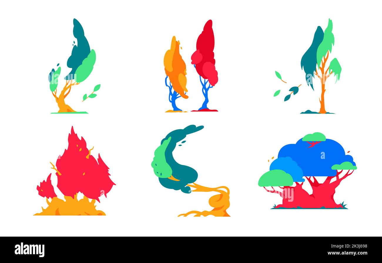 Árboles y estaciones de colores - conjunto de objetos de diseño plano Ilustración del Vector