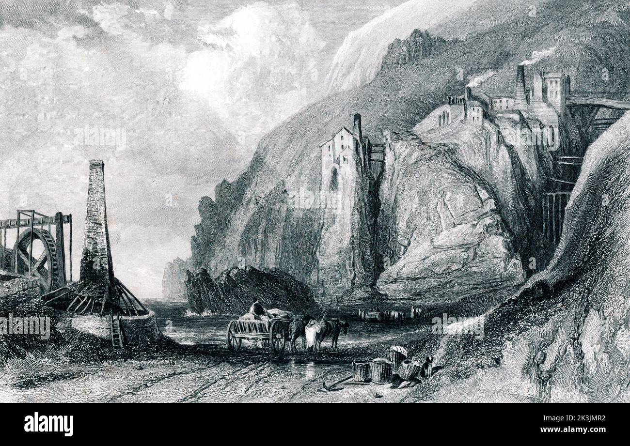 Mina Botallack, Cornwall, 1836 Foto de stock