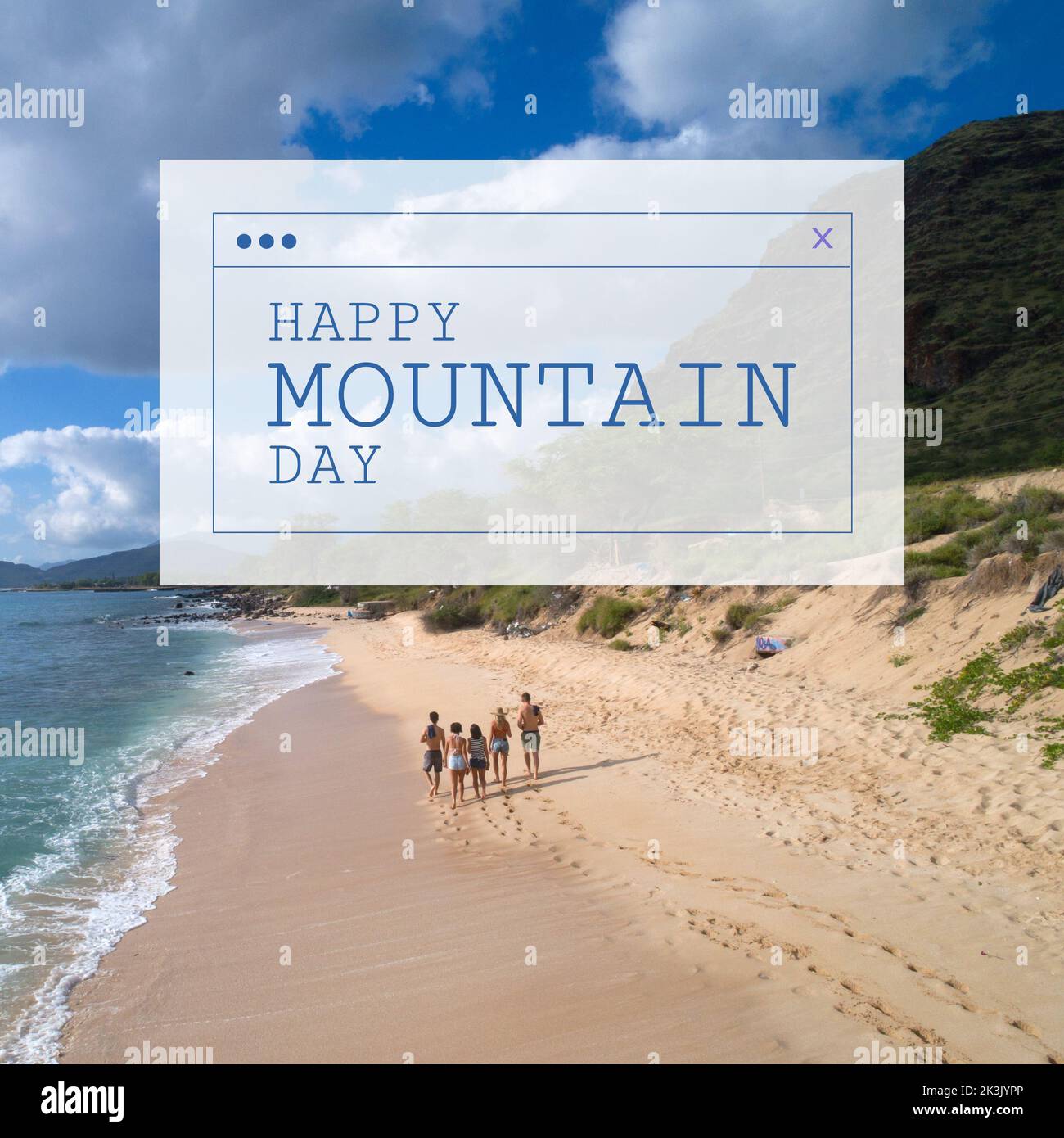 Imagen de un día feliz de montaña sobre un paisaje con mar y montañas Foto de stock