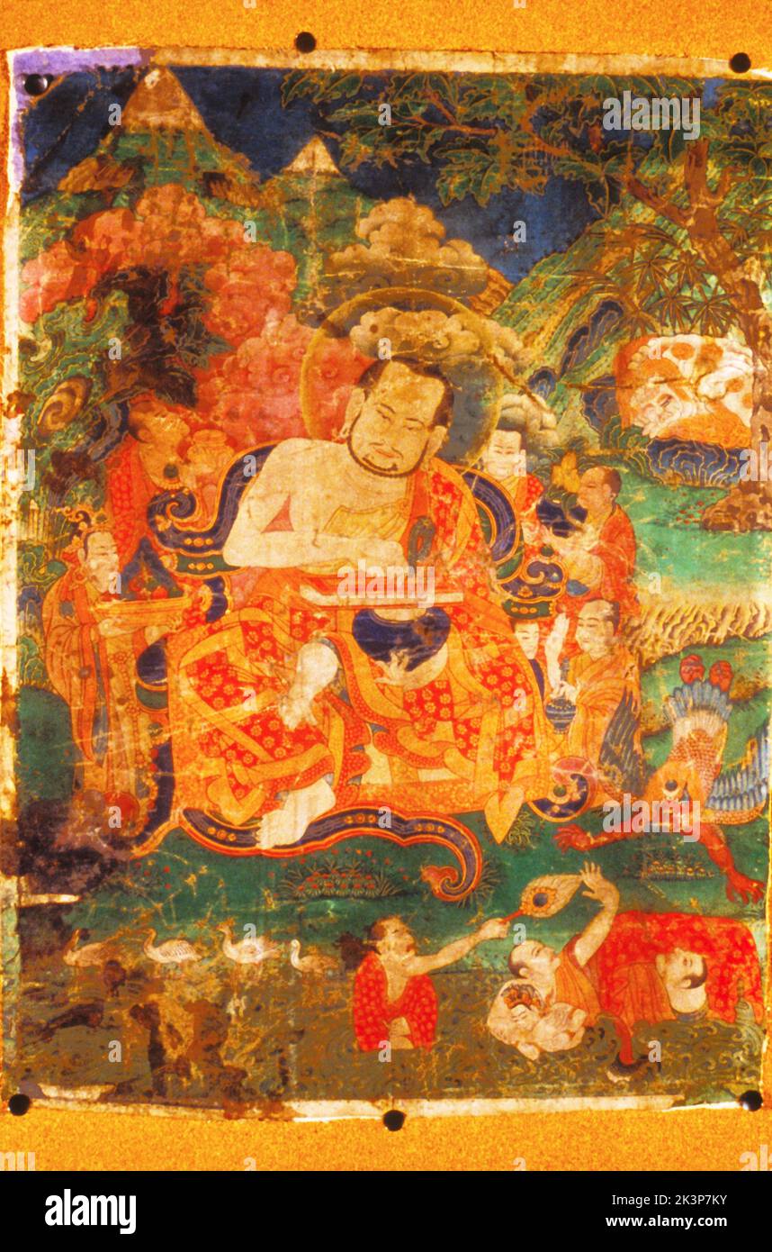 Thangka, pintura budista tibetana, estilo Arhat incierto, siglo 18th Foto de stock