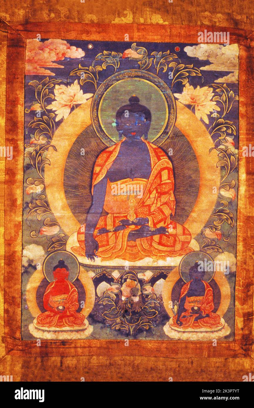 Thangka, pintura budista tibetana, Aksjobhyas Man-'brisser-ma, siglo 19th Foto de stock