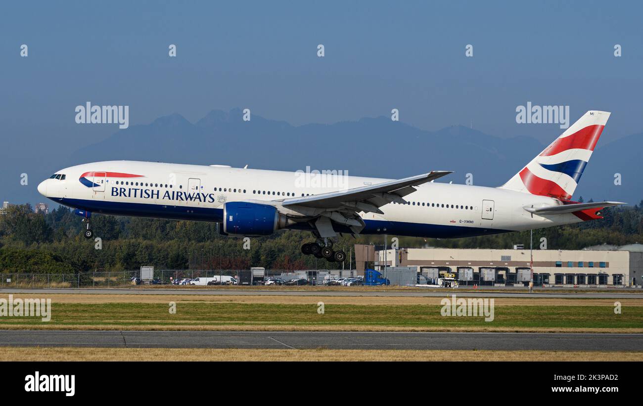 Richmond, Columbia Británica, Canadá. 27th de Sep de 2022. Un avión Boeing 777-200ER de British Airways (G-YMMI) que aterriza en el Aeropuerto Internacional de Vancouver. (Imagen de crédito: © Bayne Stanley/ZUMA Press Wire) Foto de stock