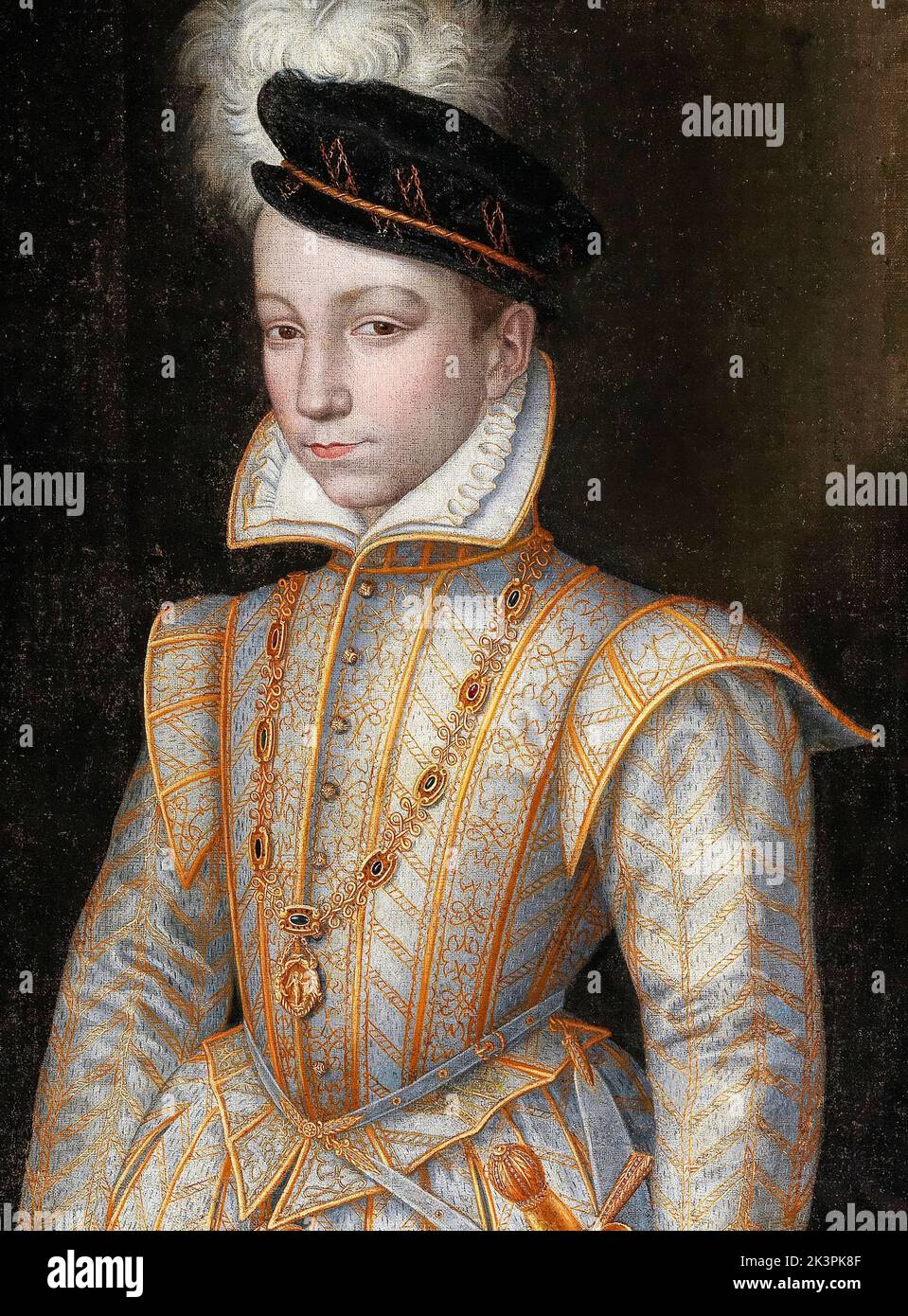 Carlos IX (1550-1574), Rey de Francia (1560-1574), retrato al óleo sobre lienzo de un artista de la Escuela Francesa, alrededor de 1560 Foto de stock