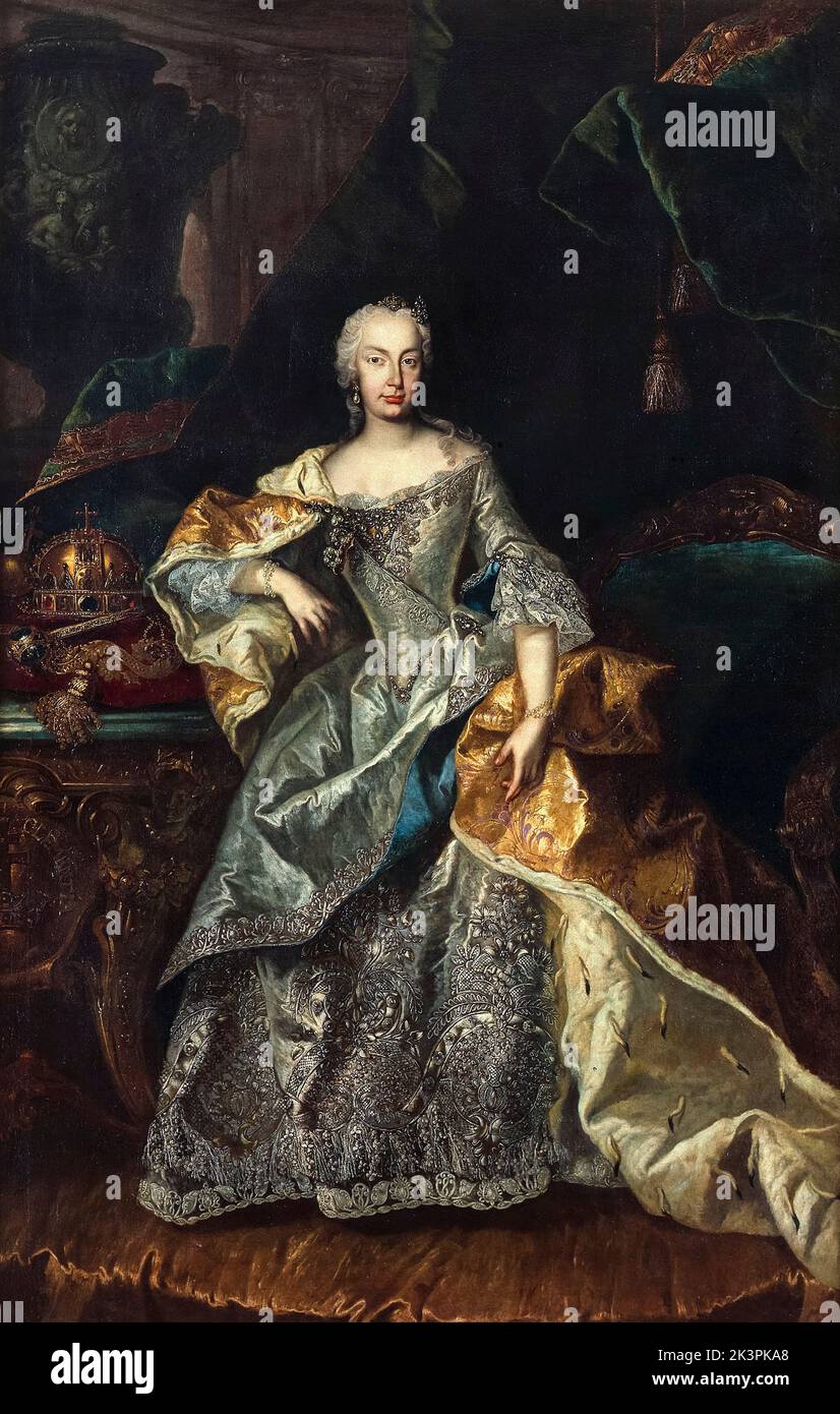 Maria Theresa (1717-1780), Archiduquesa de Austria, Reina de Hungría y Bohemia, Emperatriz Sagrada Romana, retrato al óleo sobre lienzo de artista no identificado, 1740-1741 Foto de stock