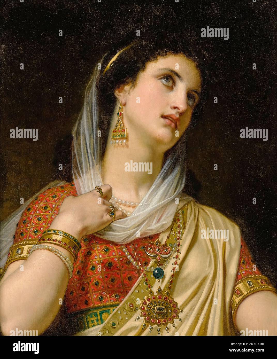 Reina Esther (de Persia y Medes), retrato al óleo sobre masonita de Hugues Merle, 1875 Foto de stock