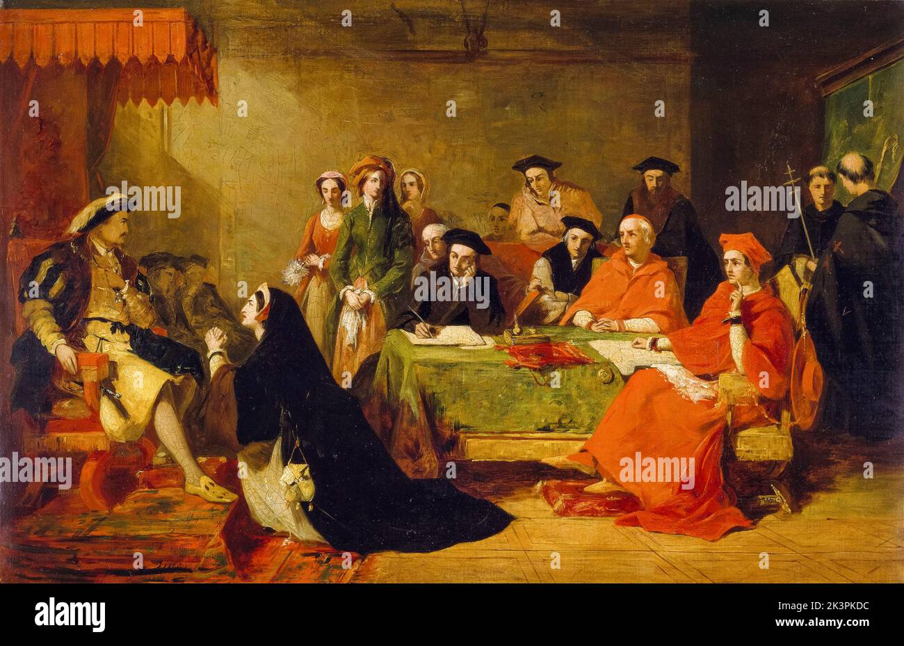 El juicio de la reina Catalina de Aragón, pintura al óleo de Henry Nelson O'Neil, 1848 Foto de stock