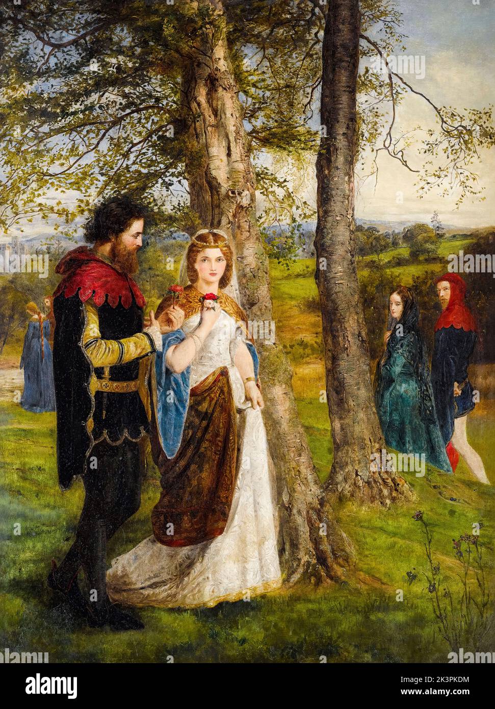 Sir Launcelot y la reina Guinevere, pintando al óleo sobre lienzo de James Archer, 1861-1868 Foto de stock
