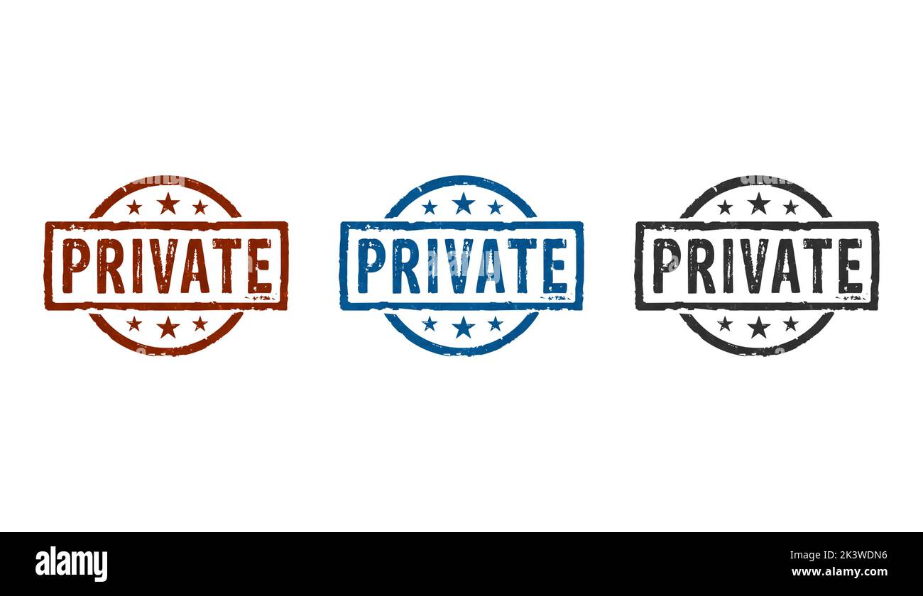 Iconos de sellos privados en pocas versiones de color. Privacidad, secreto y confidencial concepto 3D representación ilustración. Foto de stock