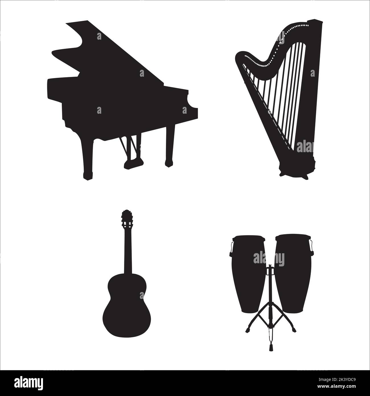 Vector Set of Musical Instruments Silhouettes Ilustración aislada sobre fondo blanco Ilustración del Vector