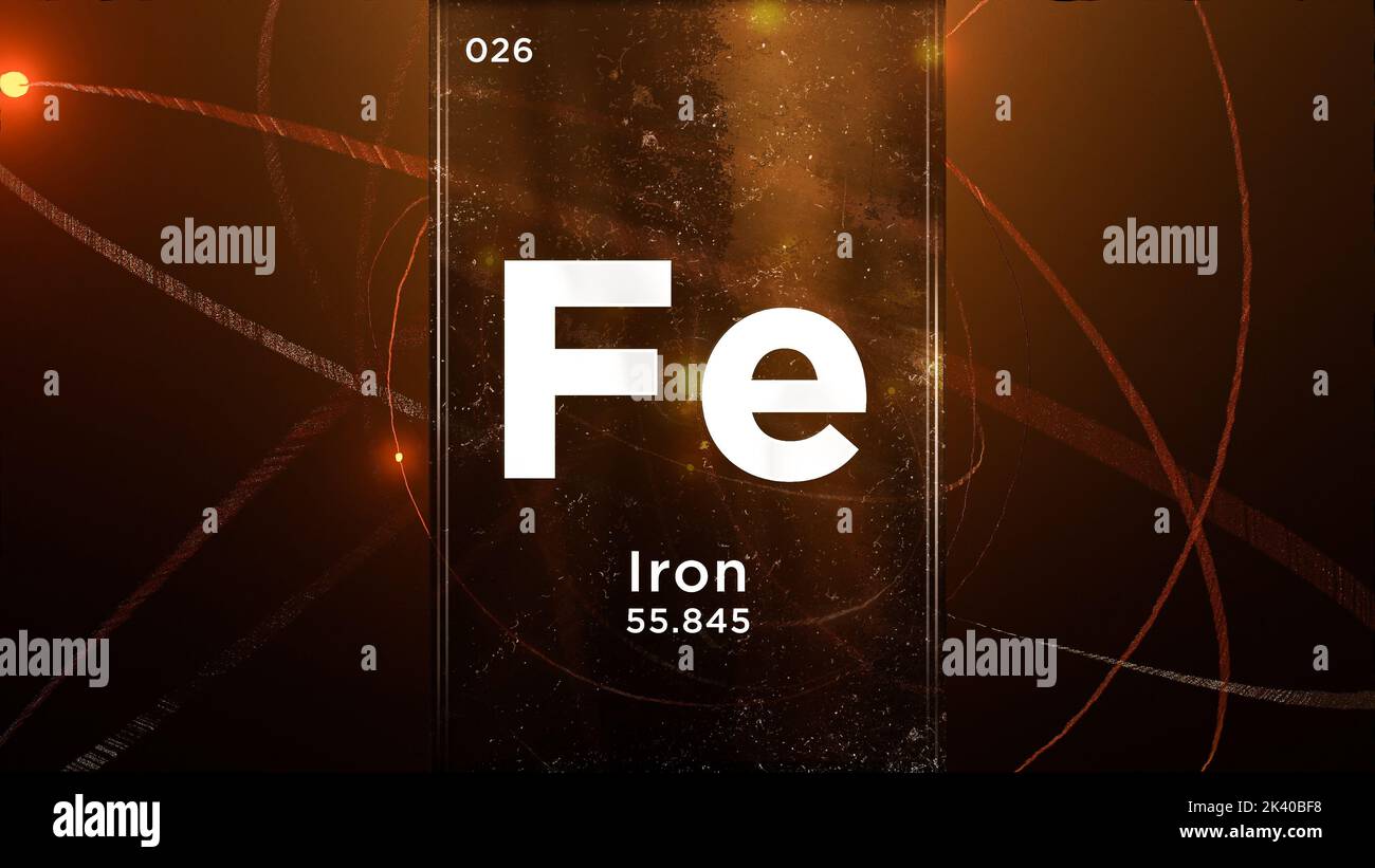 Elemento químico del símbolo del hierro (Fe) de la tabla periódica
