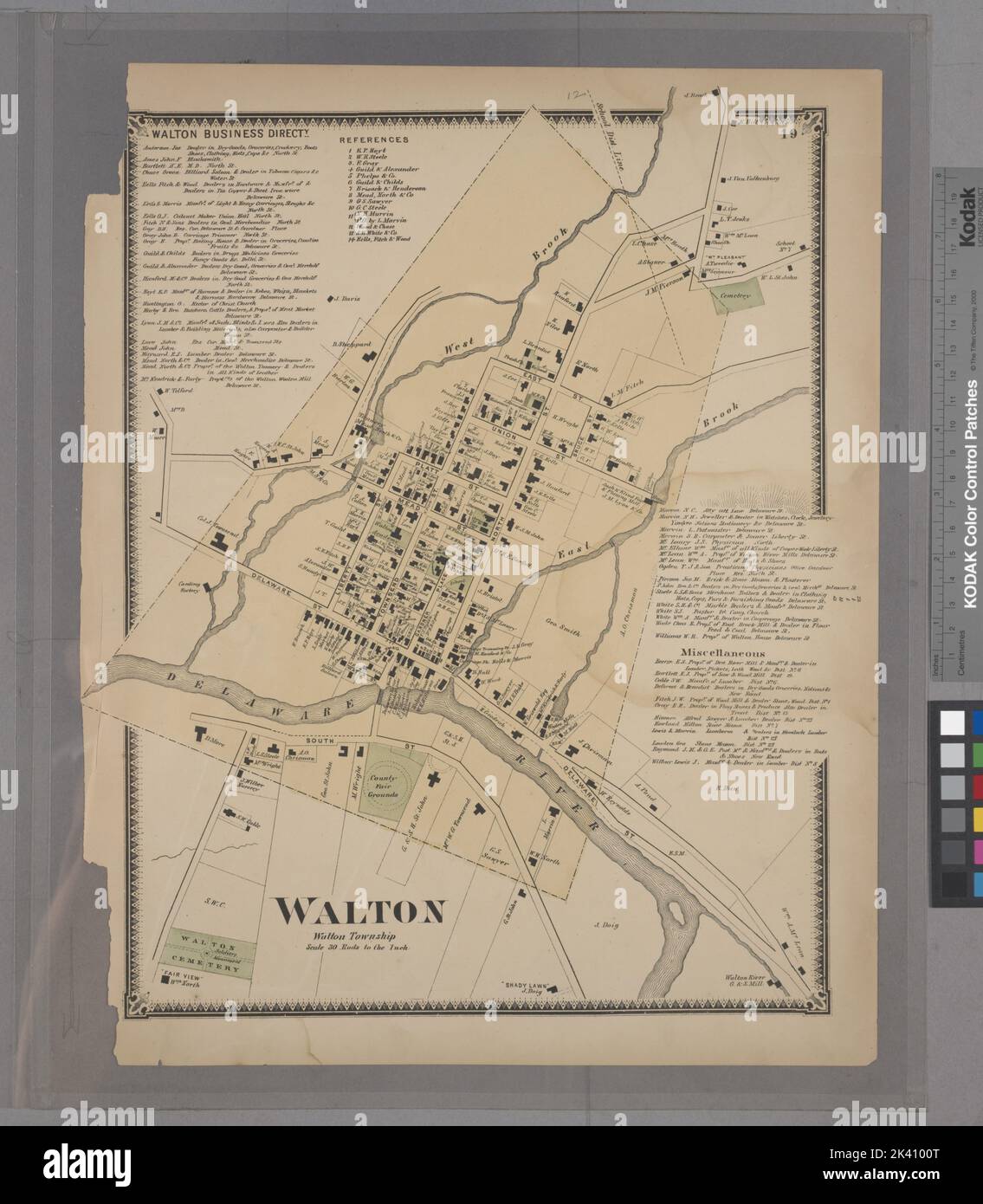 Walton Dirección de Negocios. ; Cartográfica de Walton Village. Atlas, Mapas. 1869. División de mapas Lionel Pincus y Princesa Firyal. Condado de Delaware (N.Y.) Foto de stock