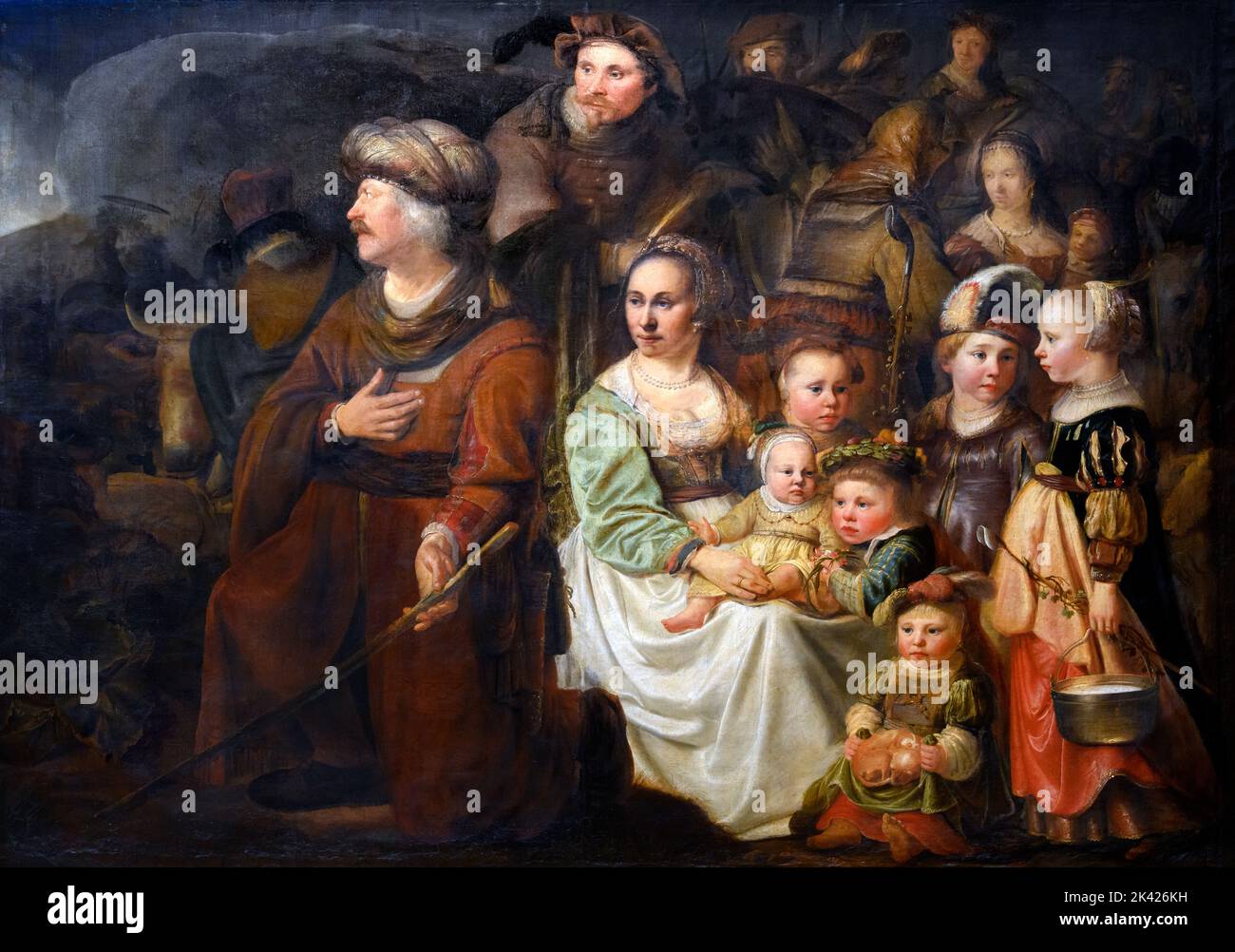 Jacob y su familia Poco antes de reunirse con Esaú por Gerrit Willemsz Horst (1612-1652), óleo sobre lienzo, c,1645 Foto de stock