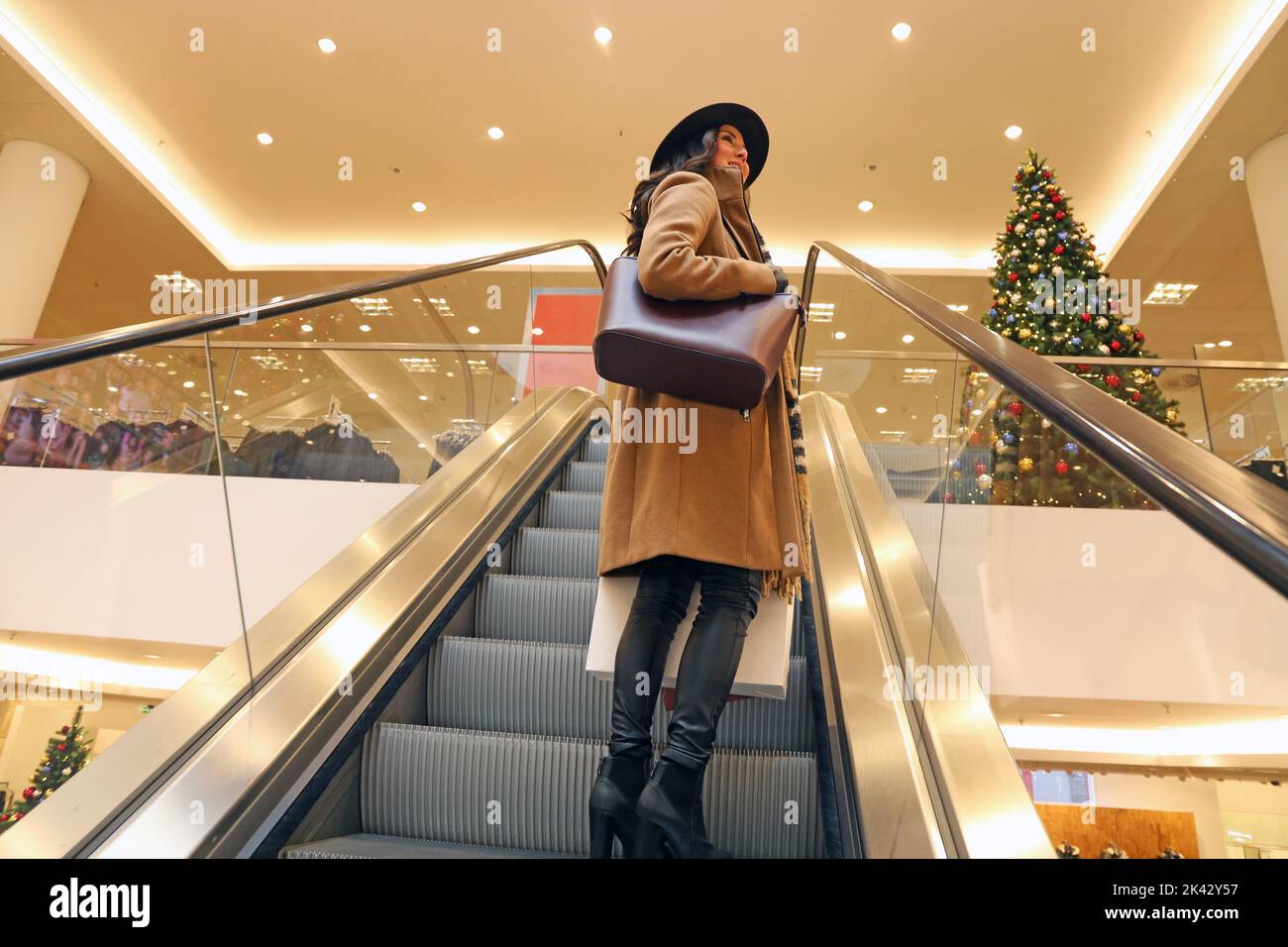 Imagen del símbolo: Mujer joven elegante disfruta de las compras (modelo publicado) Foto de stock