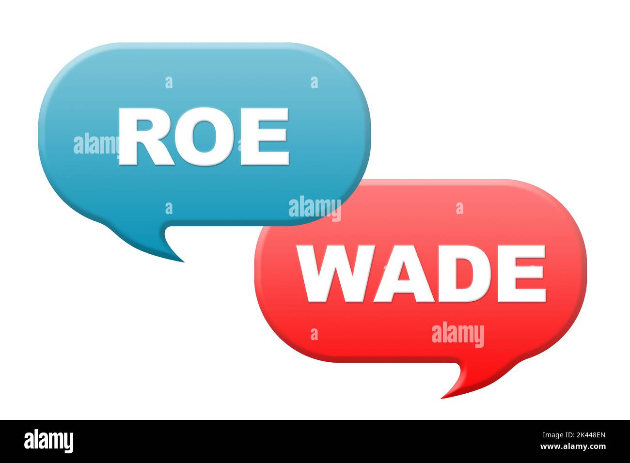 Proceso de aborto Roe versus Wade Palabras en cuadro de diálogo verde y rojo, representación 3D Foto de stock