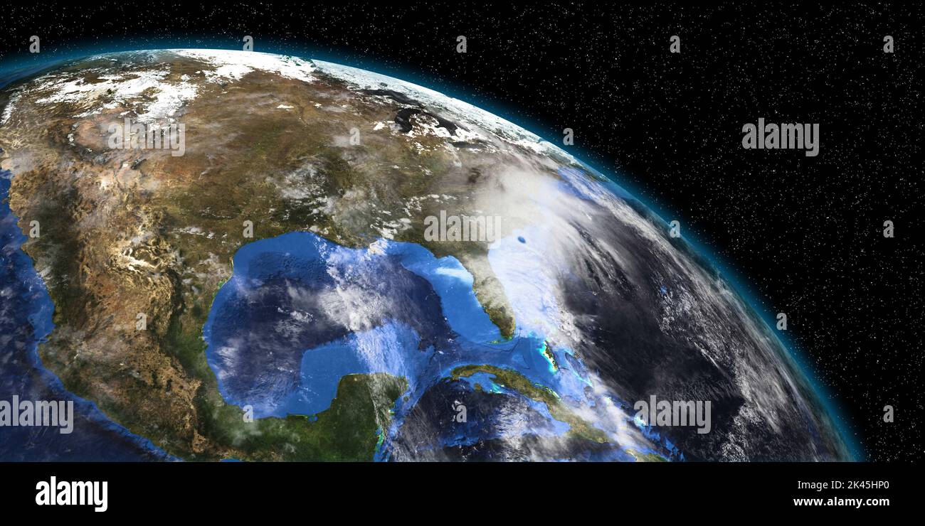 Ian Hurrican en Carolina del Sur. Planeta Tierra Visto desde el Espacio. Ilustración meteorológica 3D de alta resolución extremadamente detallada y realista. Elementos de TH Foto de stock