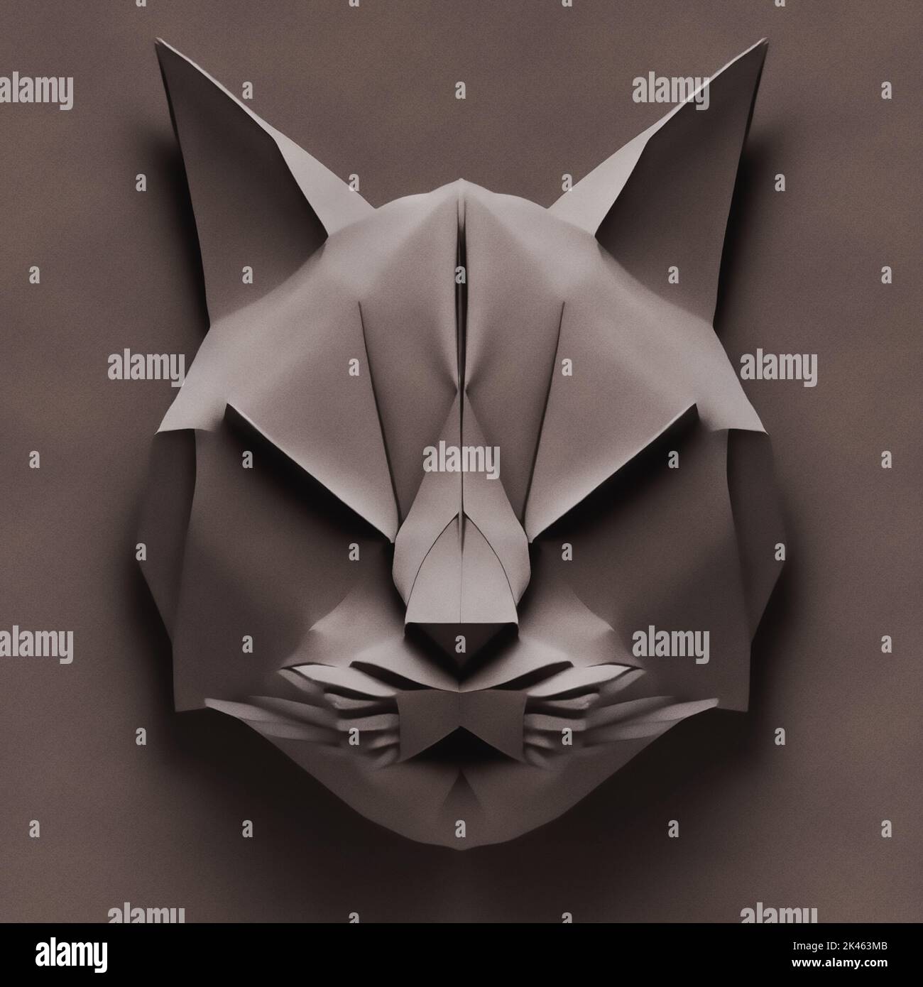 3D Renderización de la cabeza de gato en estilo papel origami Foto de stock