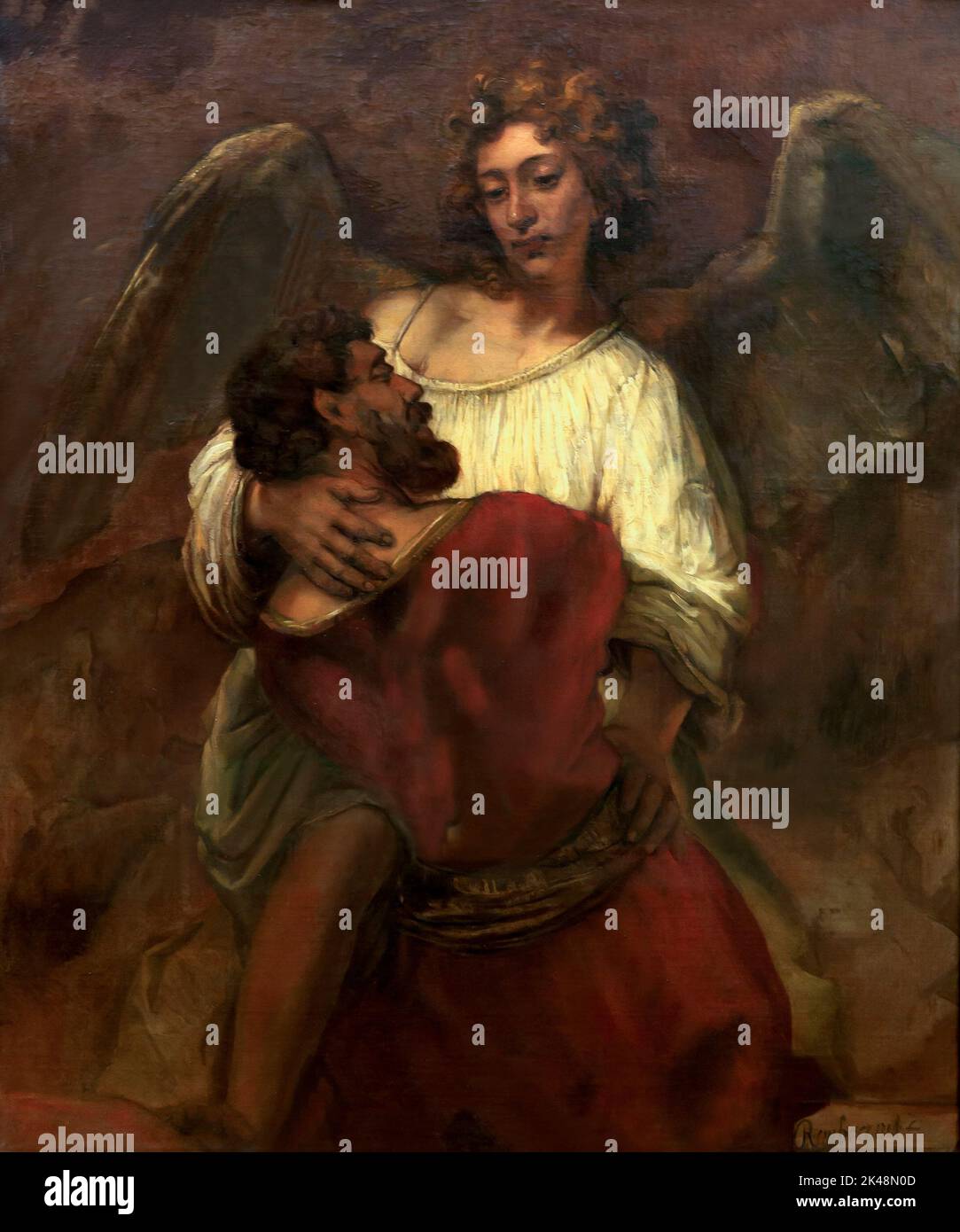 Jacob Wrestling with the Angel, Rembrandt, circa 1659, Gemaldegalerie, Berlín, Alemania, Europa Foto de stock