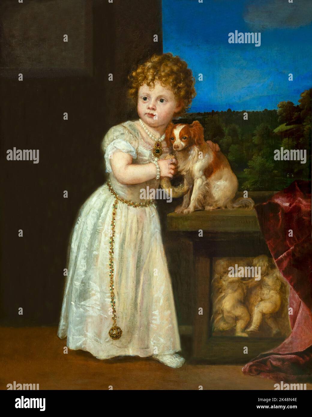 Clarissa Strozzi, 2 años, Tiziano, Tiziano Vecellio, 1542, Gemaldegalerie, Berlín, Alemania, Europa Foto de stock